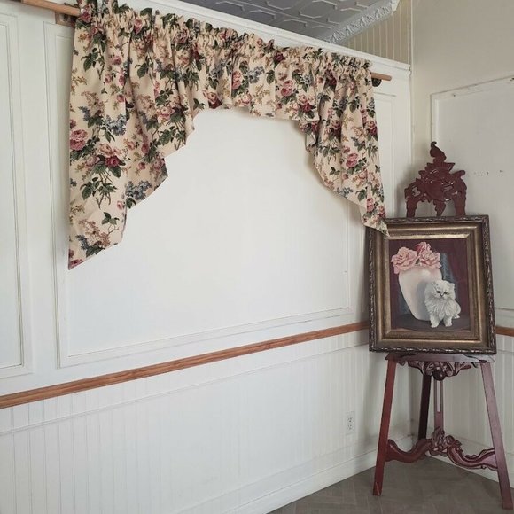 Swag Set & 42" Valance Wide Pocket 86W x 36L Cotton Twill Roses Floral Pattern - Picture 2 of 7